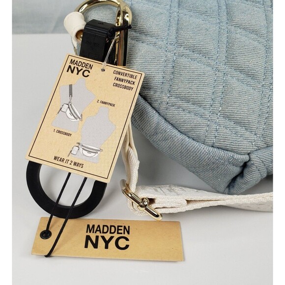 Madden NYC Women's Gold Chain Pocket Fanny Pack Crossbody with Pouch Denim New - Picture 10 of 16